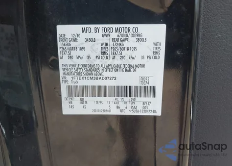 2011 Ford F-150 Stx z USA, uszkodzony, nr VIN 1FTEX1CM3BKD07272
